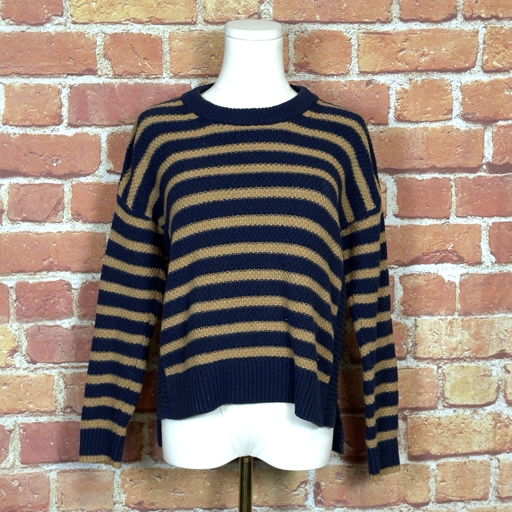 Madewell Women's Striped Knitted Sweater Size XS Navy Blue/Brown Fall Cozy